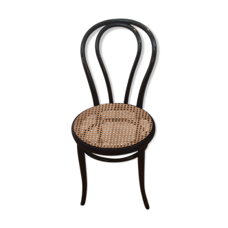 Chaise bistrot Thonet en bois noir et cannage