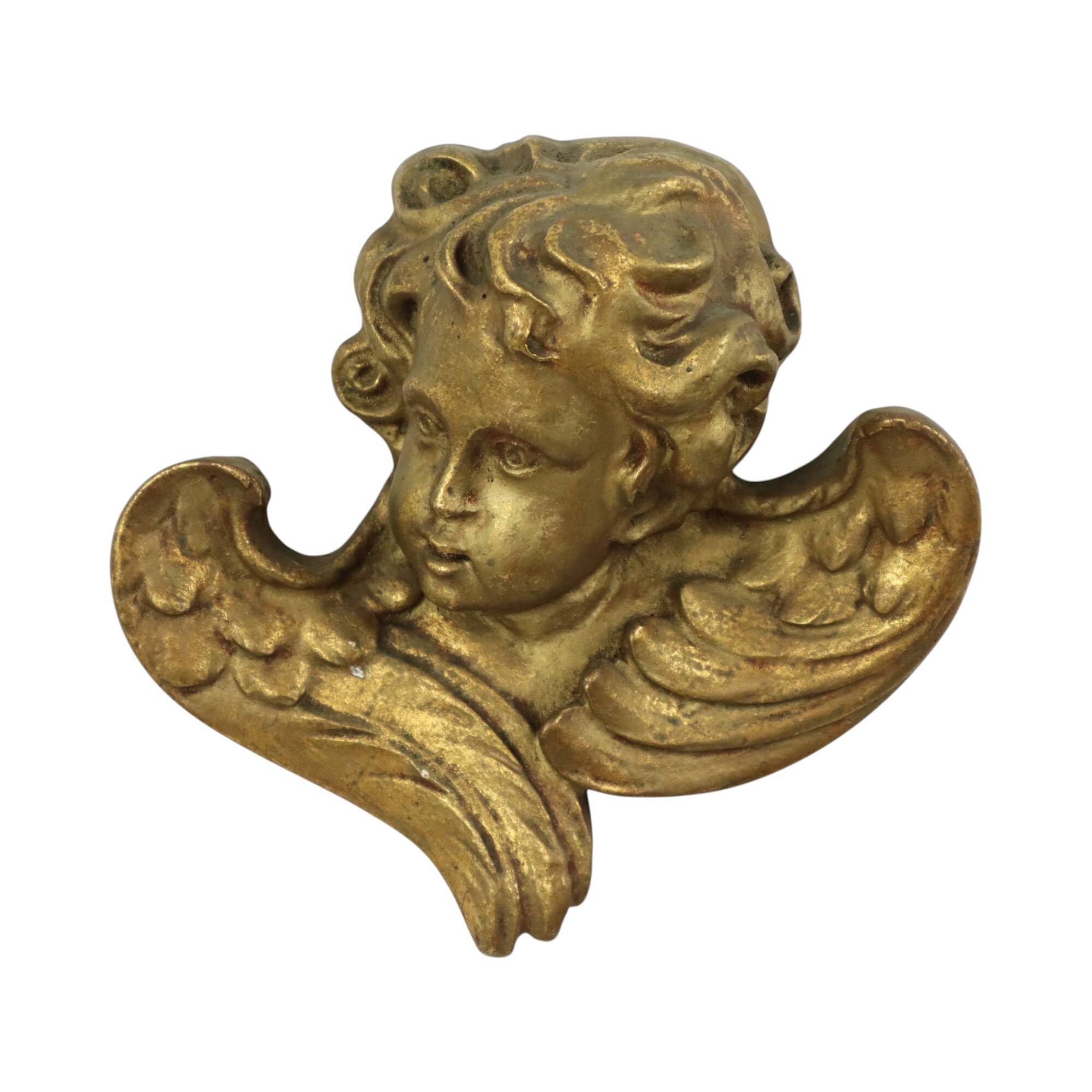 Vintage Angel Head Bust Gilded Plaster Wall Decoration 20cm