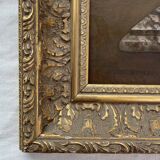 Oil painting, sergei smetanin, still life with marble vase, signed, gilded wood frame, russia