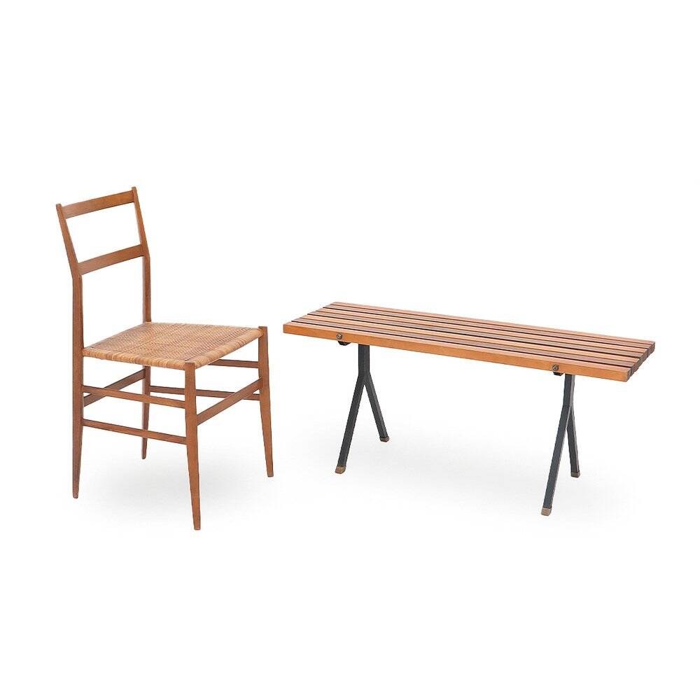 Metal and wood bench, 1950s