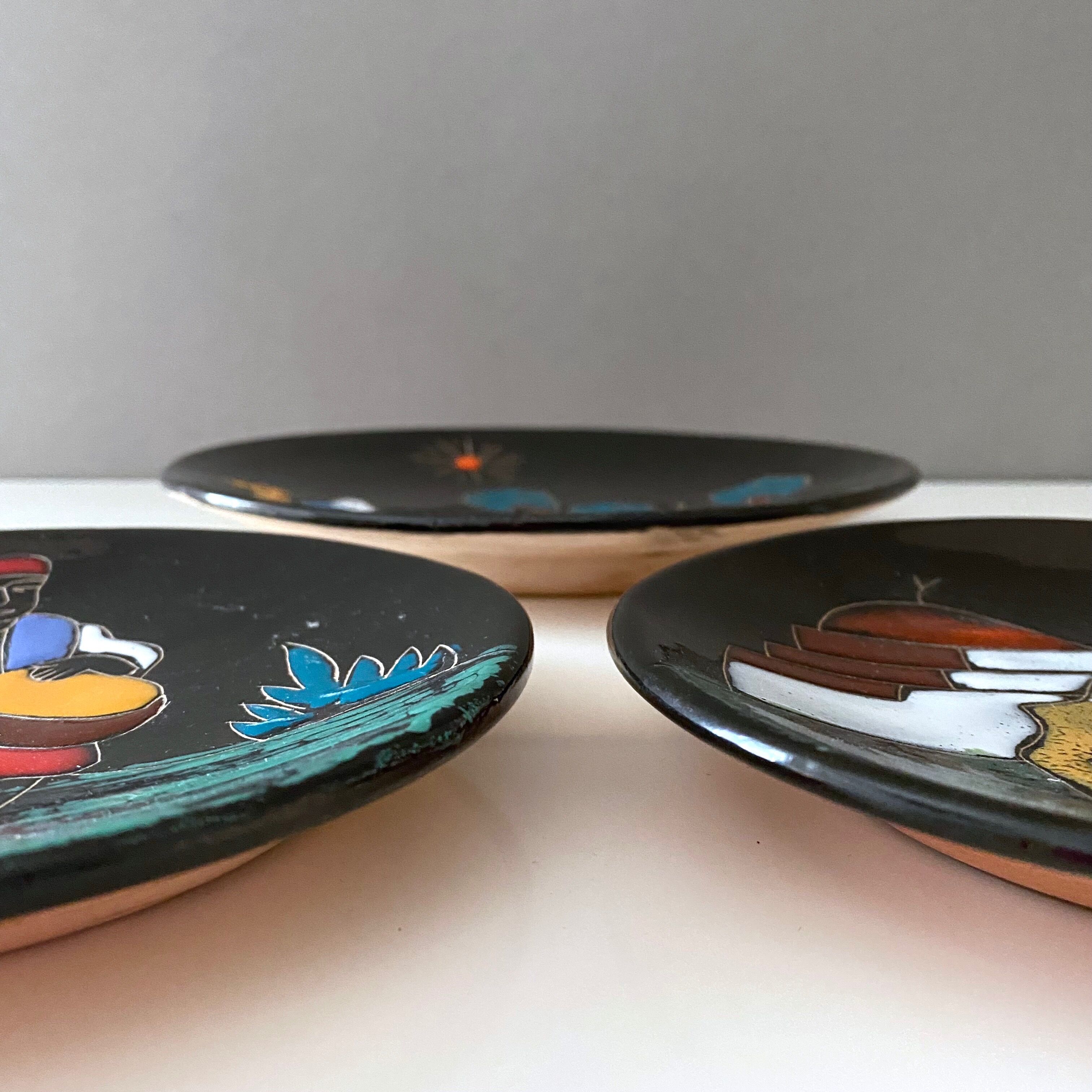 Collection of 3 wall plates 50's, ceramic plates, westgerman pottery