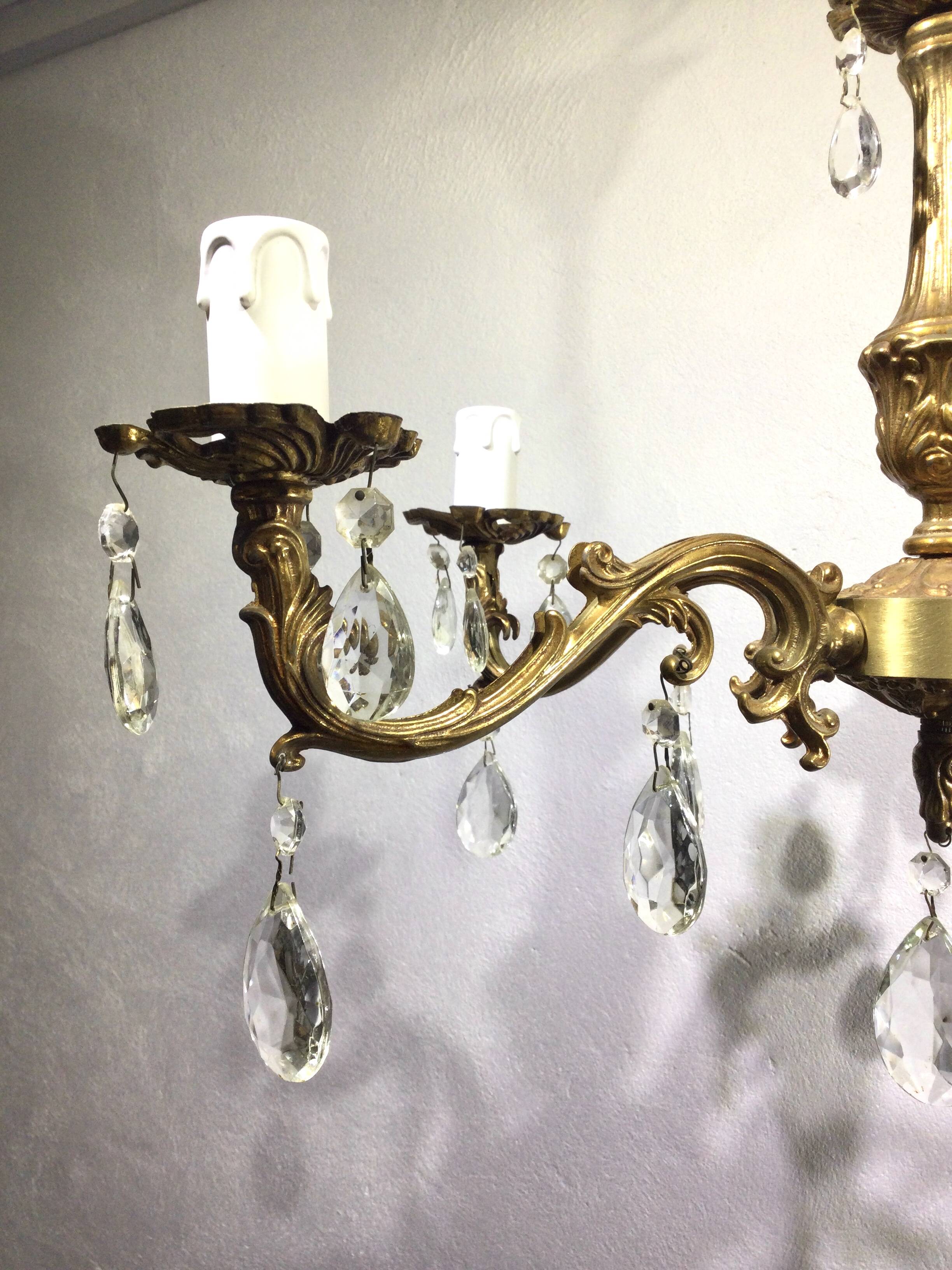 5-light chandelier in bronze and pendants