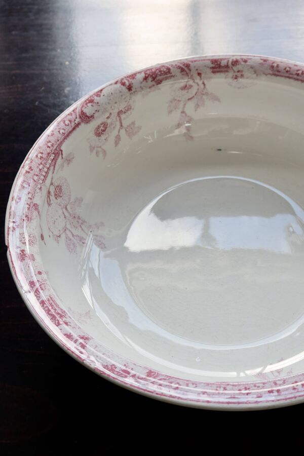 Bassine / saladier ancien faïence Lunéville modèle Printanier rouge