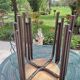 3 wooden and tube school stools