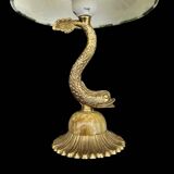 Small vintage lamp in brass & onyx – fish motif – 1950s/60s