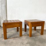 Pair of solid elm bedside tables