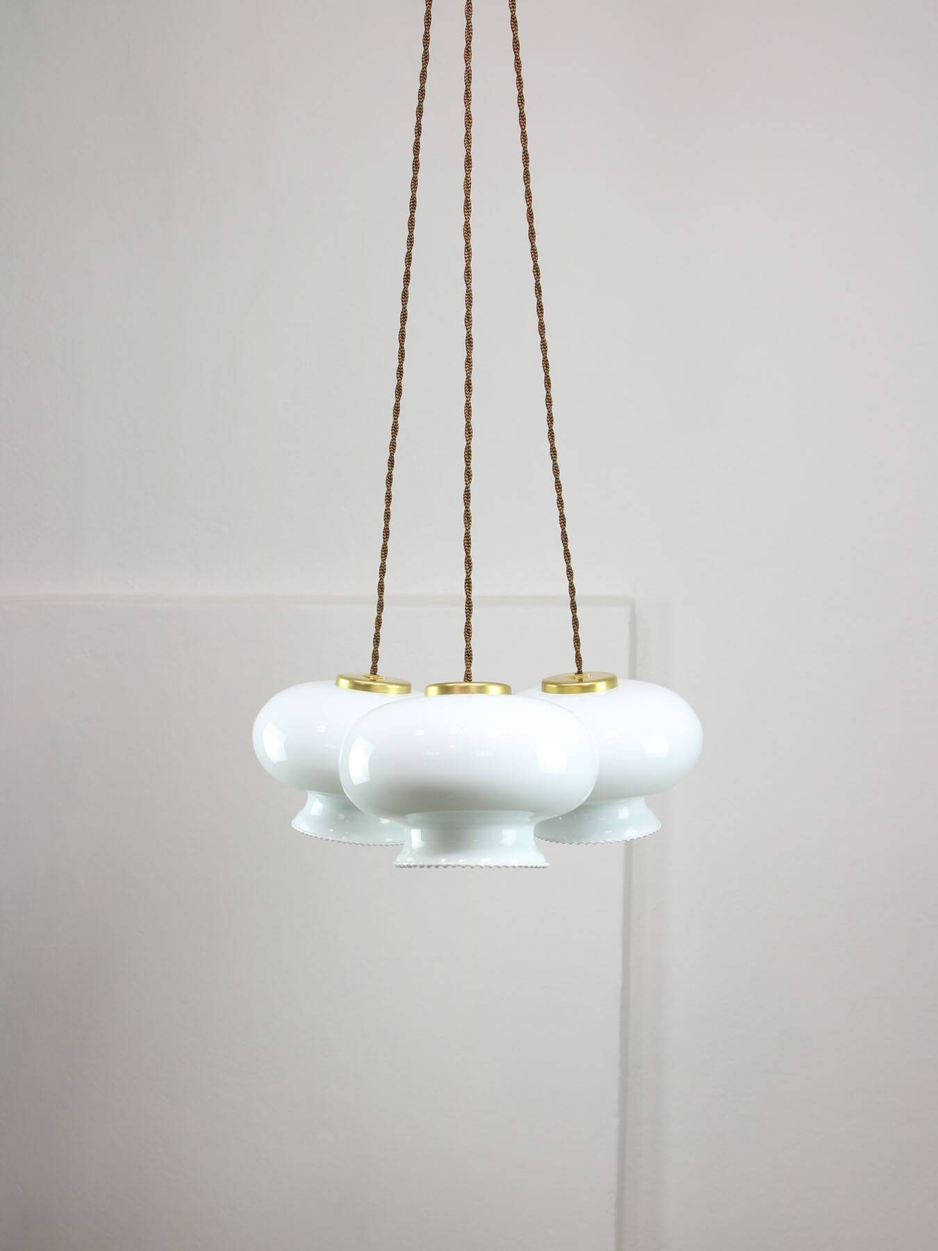 Mid-Century Italian Opaline Glass & Brass Pendant Lamp, set of 3