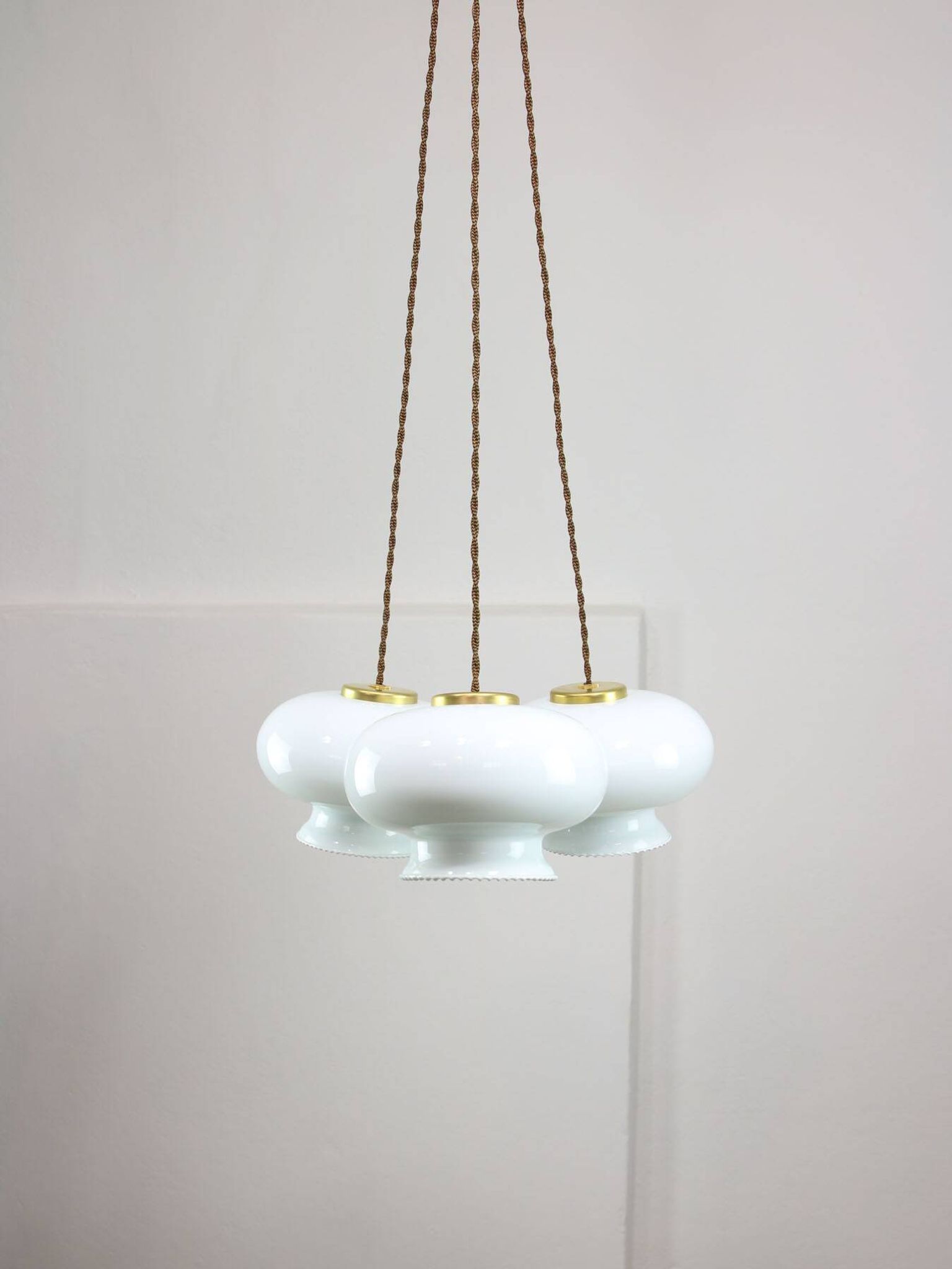 Mid-Century Italian Opaline Glass & Brass Pendant Lamp, set of 3