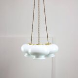Mid-Century Italian Opaline Glass & Brass Pendant Lamp, set of 3
