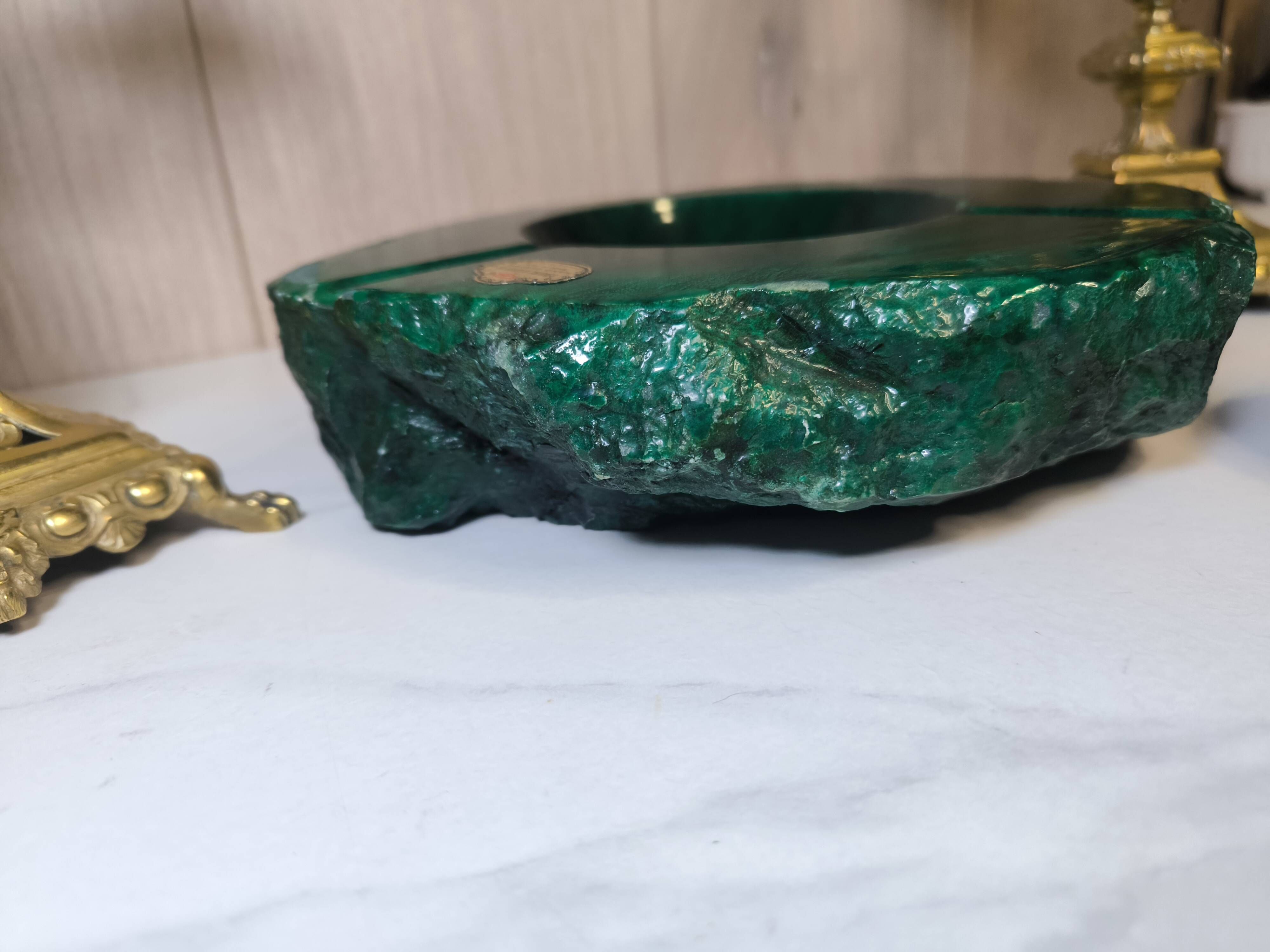 Vintage 70's Desk Set in Green Alabaster Malachite - 3 Pieces - Ita