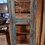 Teak display cabinet with blue patina