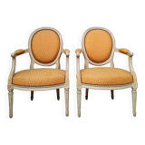 Pair of Louis XVI style medallion armchairs