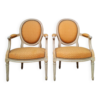 Pair of Louis XVI style medallion armchairs