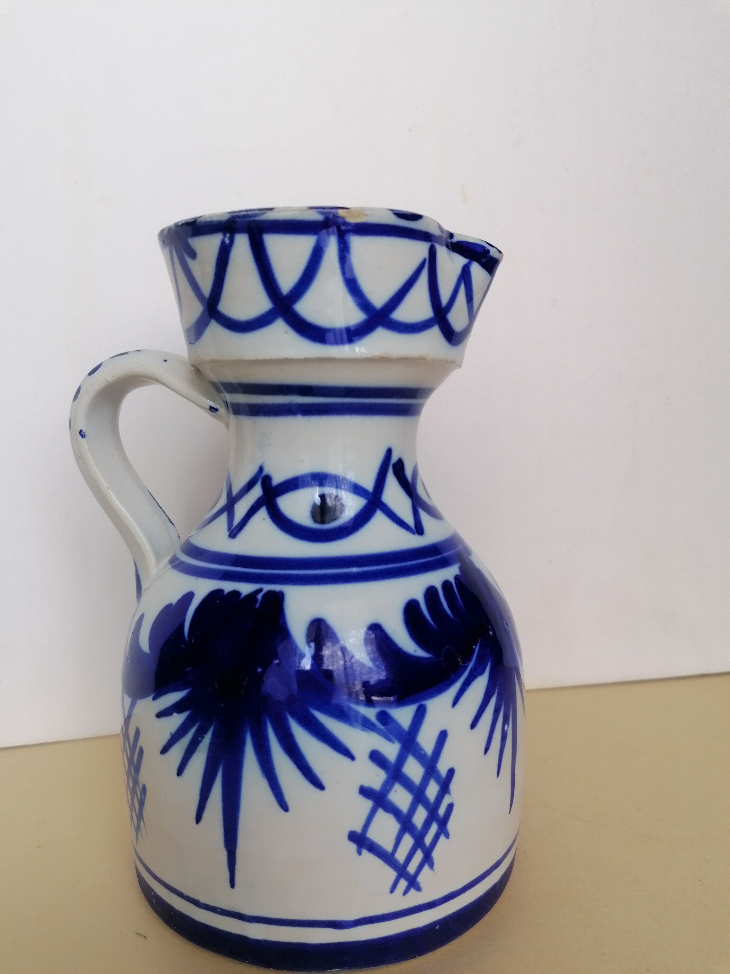Pitcher glazed stoneware blue and white