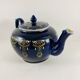 Teapot Earth to Fire Sainte-Uze Cobalt Blue Gold Relief Enamels 19th Century 80cl