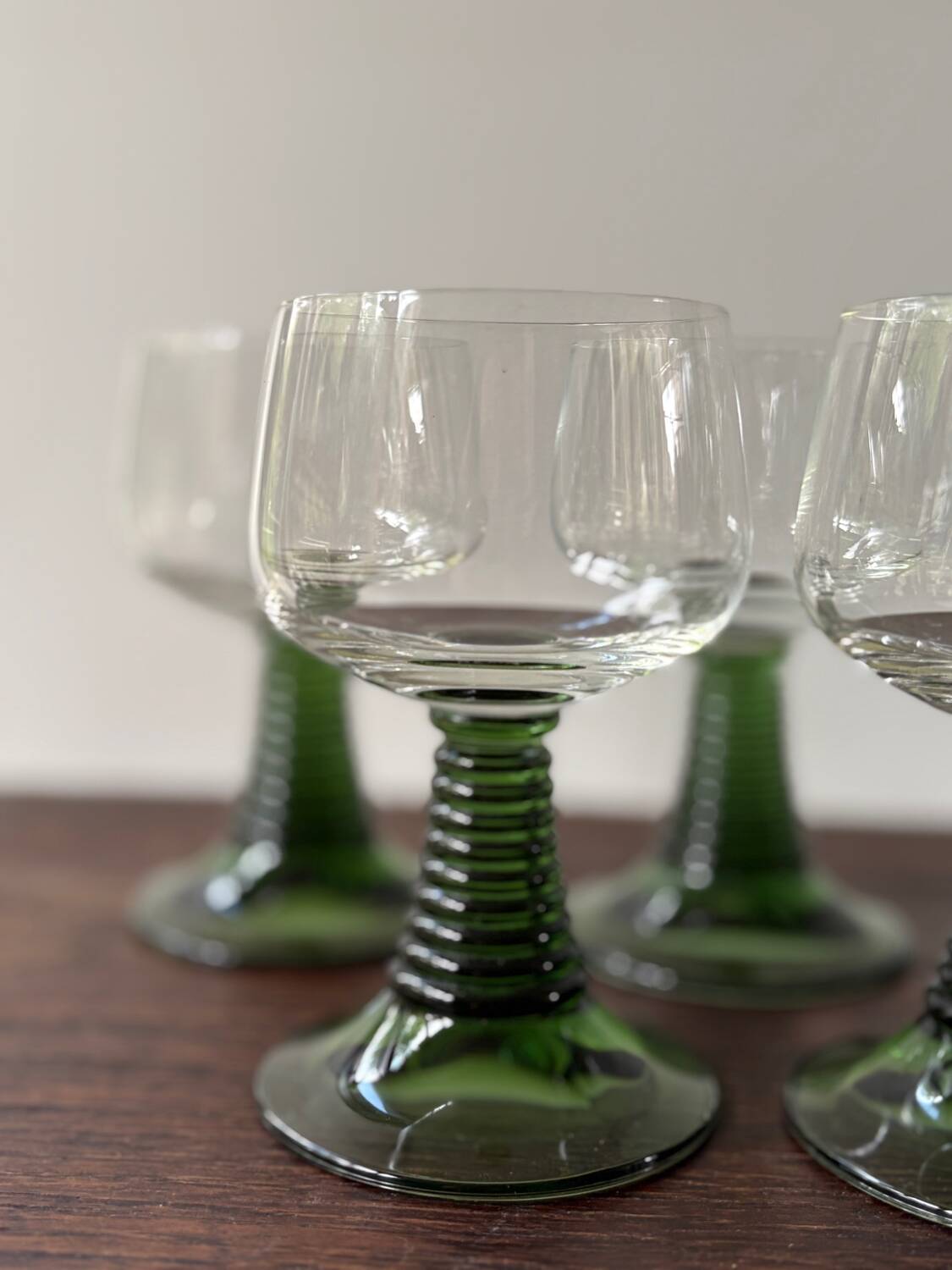 Vintage maximalist twisted green stemmed wine glass roemer