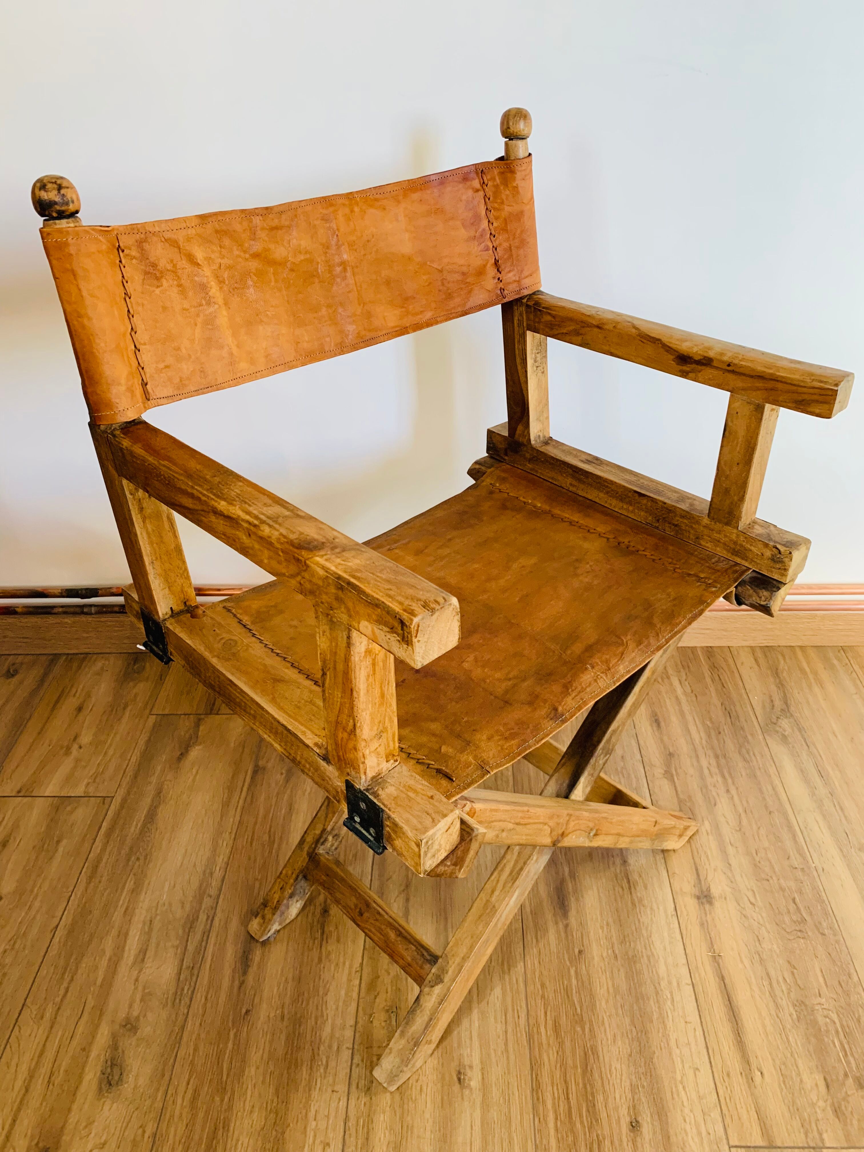 Fauteuil pliant bois et cuir