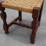 Set of 8 Brutalist Mid-Century Chairs in Wood and Wicker, Belgium ca. 1970