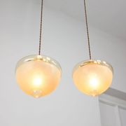 Mid-century Italian Brass and Glass Pendant Lamps, set of 2