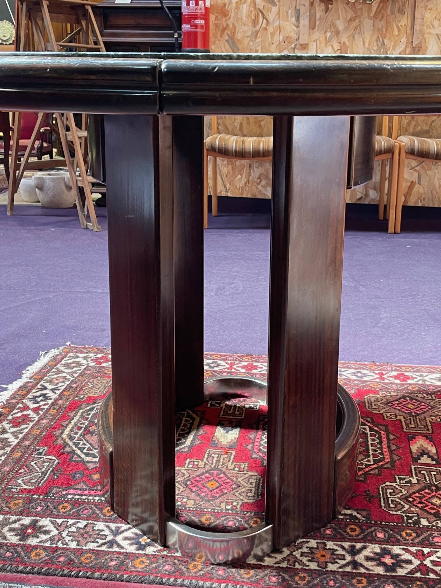 Vintage green sea marble and rosewood table from the 1970s.