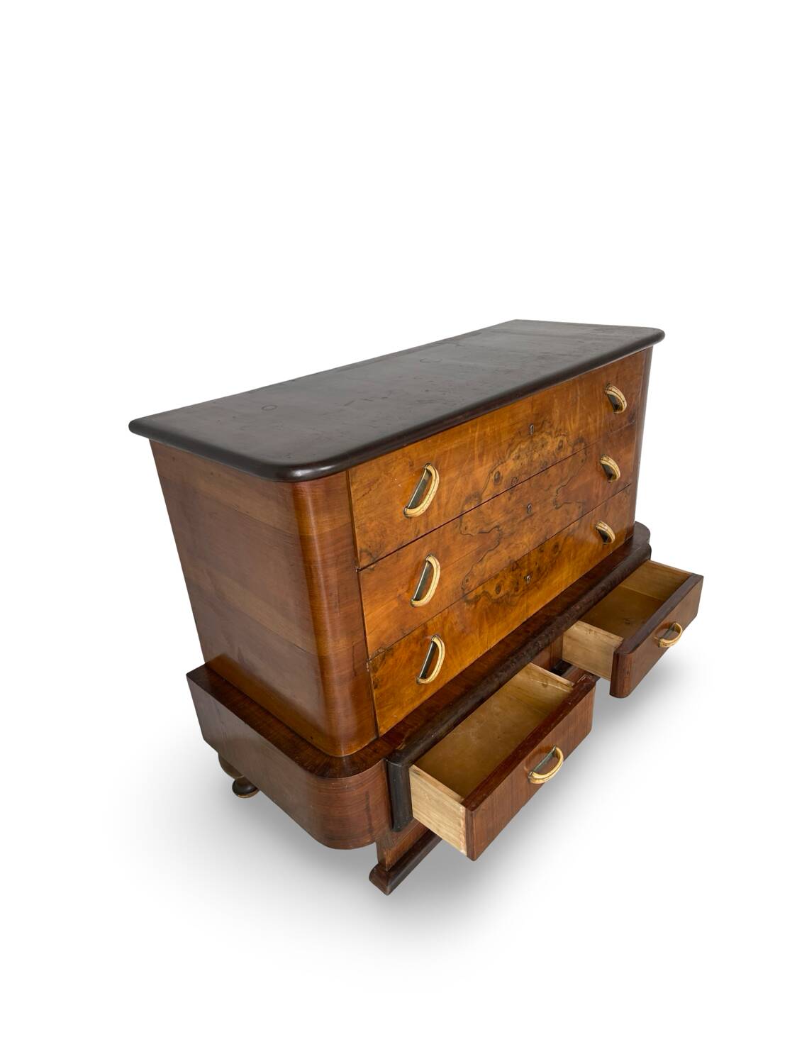 Commode italienne Art déco en ronce de noyer, années 1920