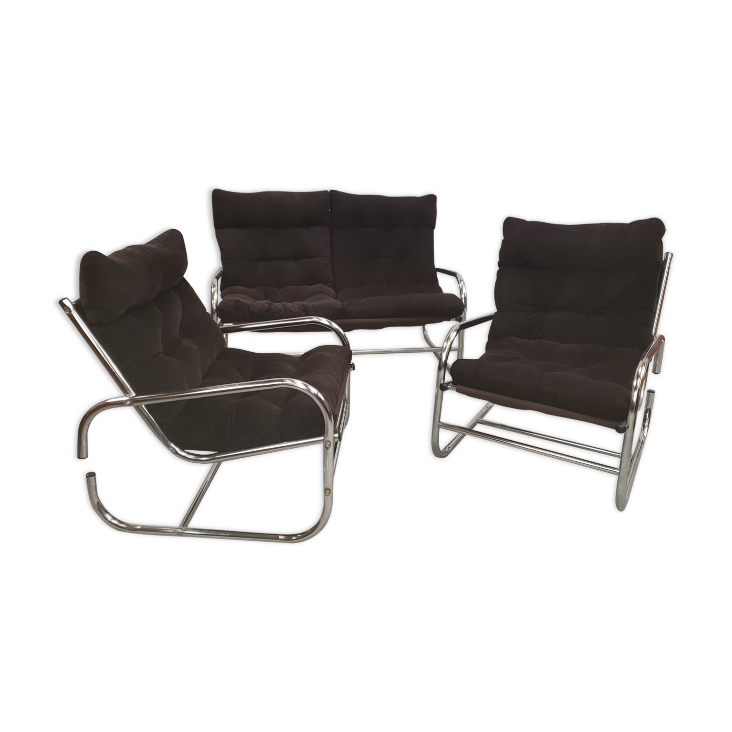 Canape set and pair of vintage 70s chrome tubular armchair