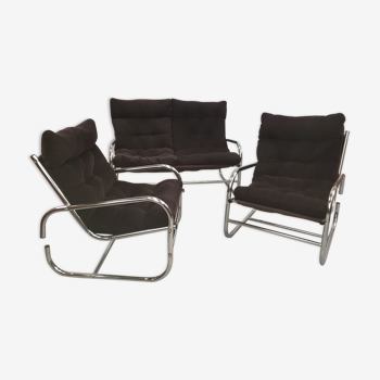 Canape set and pair of vintage 70s chrome tubular armchair