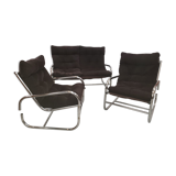 Ensemble canape et paire de fauteuil tubulaire chromé années 70 vintage