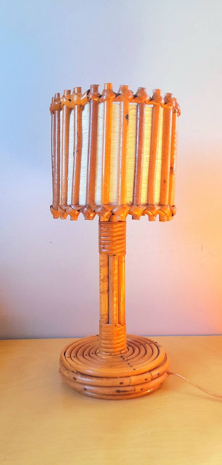 Rattan lamp by Louis Sognot 1950s