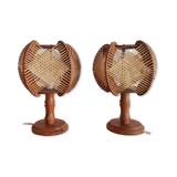 Pair of 1960s French Mid Century wooden table lamps