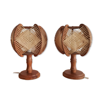Pair of 1960s French Mid Century wooden table lamps
