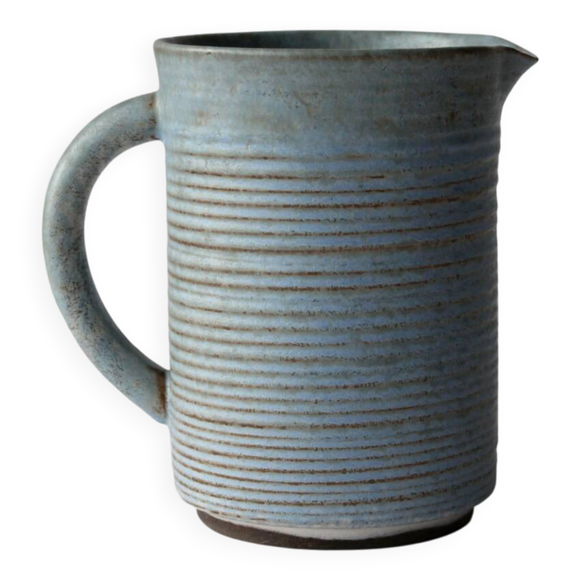 Turquoise Ribbed Mid-Century Ceramic Jug 1L