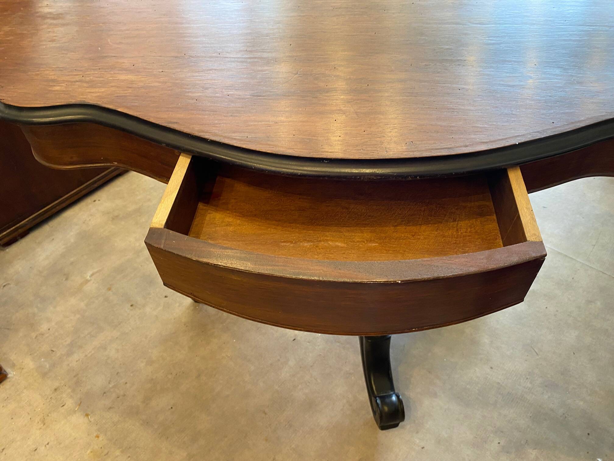 napoleon iii violin table mahogany top with drawers legs with castors