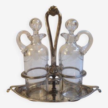 Table servant in silver metal and engraved glass