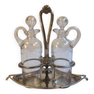 Table servant in silver metal and engraved glass