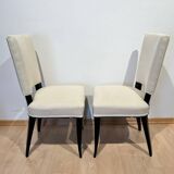 Art Deco Chairs in Black Lacquer in Cream Velour, France, 1930s, Set of 8