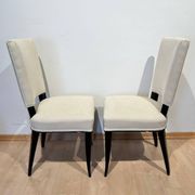 Art Deco Chairs in Black Lacquer in Cream Velour, France, 1930s, Set of 8