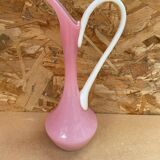 Ancien pichet aiguière opaline rose & blanc vintage