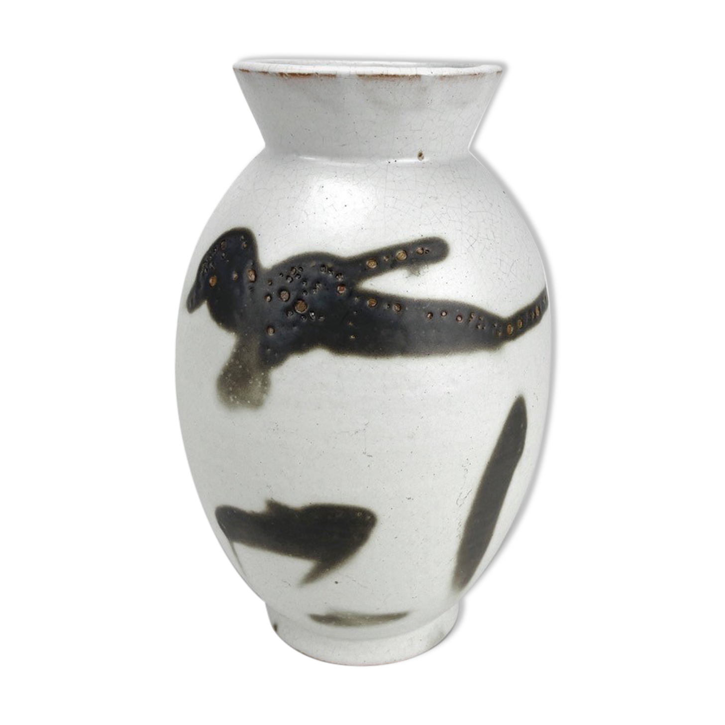 Vase sandstone enamelled abstract calligraphic decoration