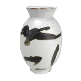 Vase grès émaillé décor calligraphique abstrait