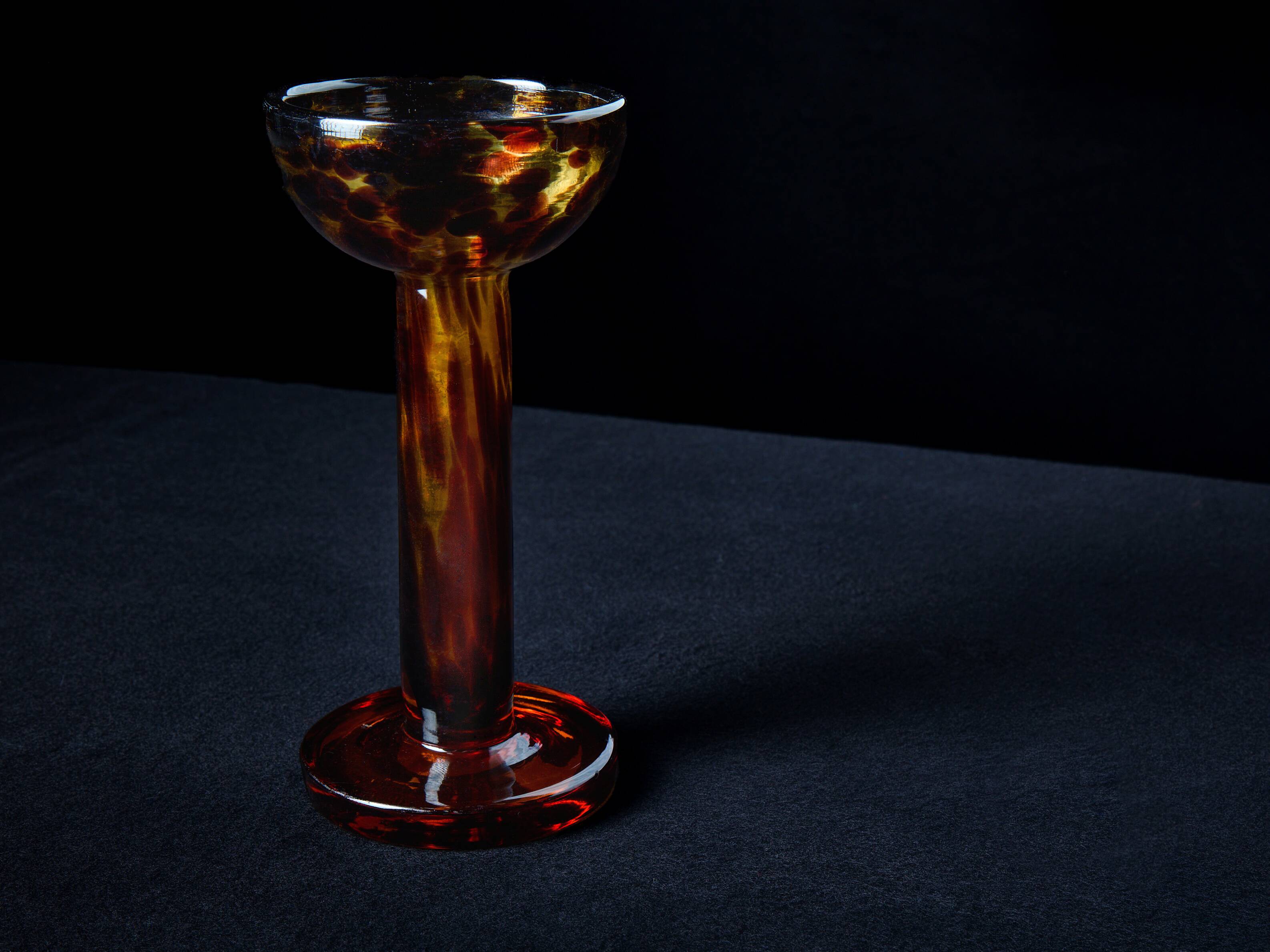 Amber blown glass candlestick – Art Deco style – 24.5 cm