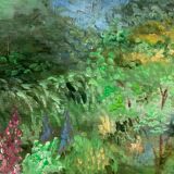 Flower garden and stream, signed