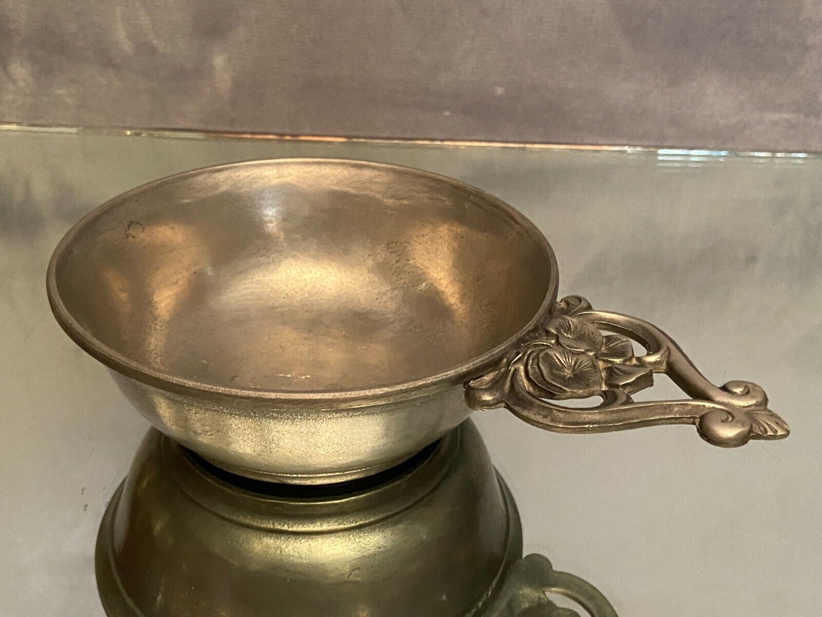 Regency style pewter bowl cup with handle