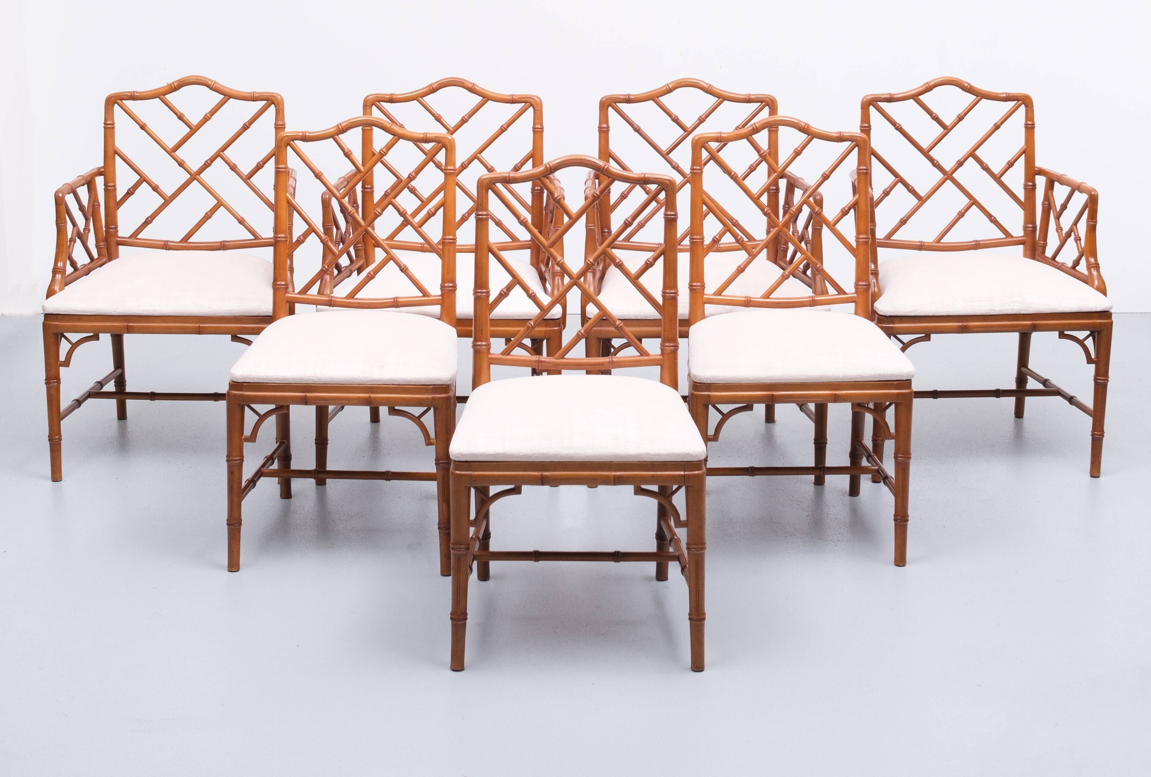 20th Century Chinese Chippendale Style Faux Bamboo Chairs
