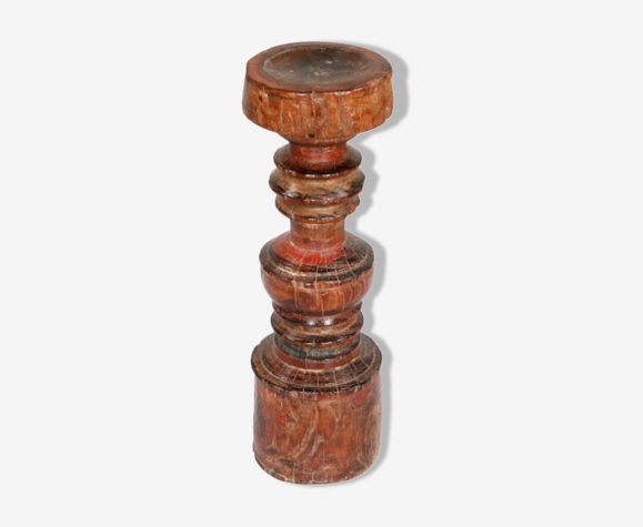 Bougeoir haut bois vieux teck patine d'origine ancien pied de charpoy lit indien