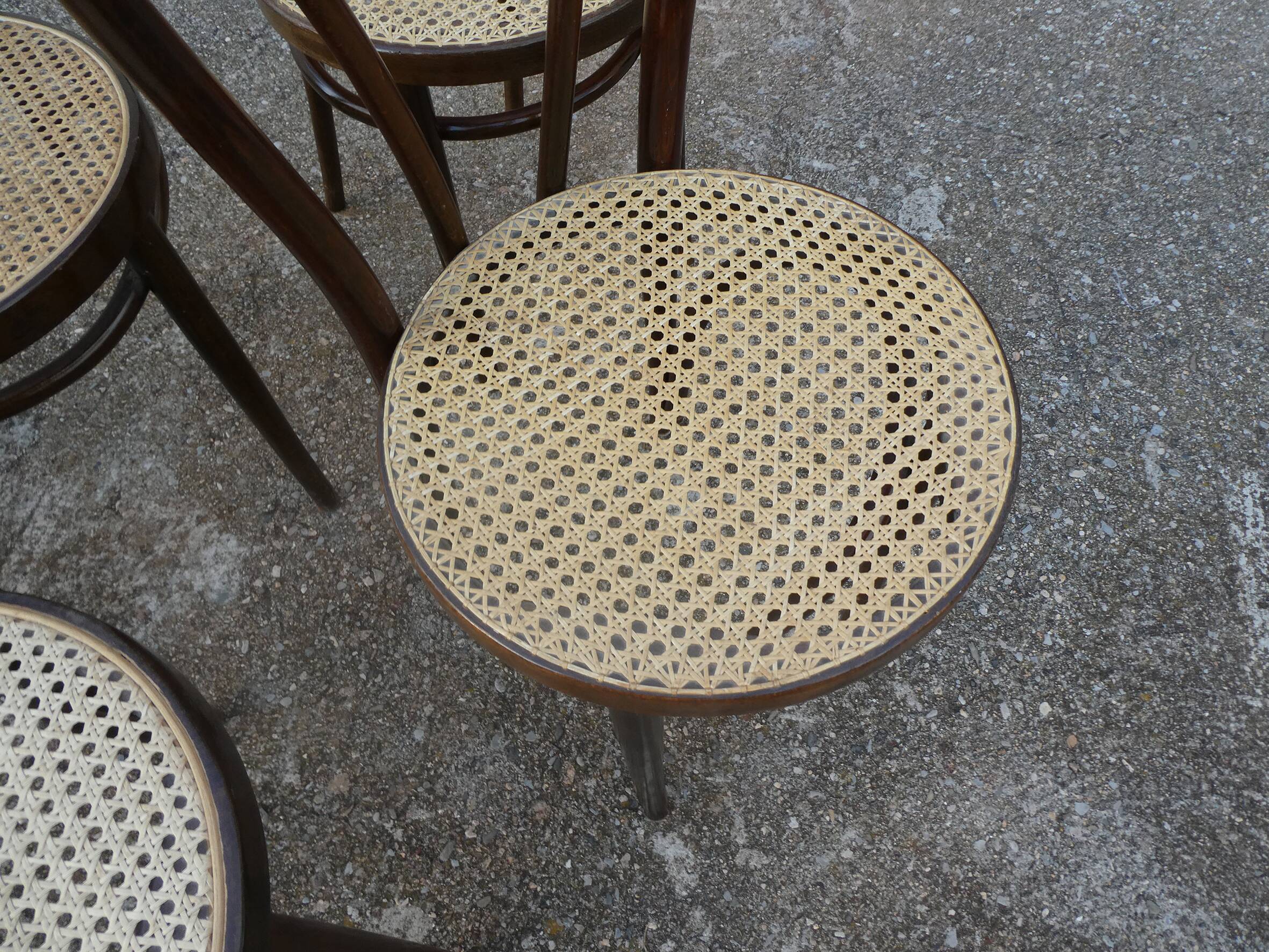 Set of 6 bistro chairs canned in curved wood N°18