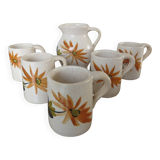 Orangeade set in cracked ceramic, floral pattern from the 60s
