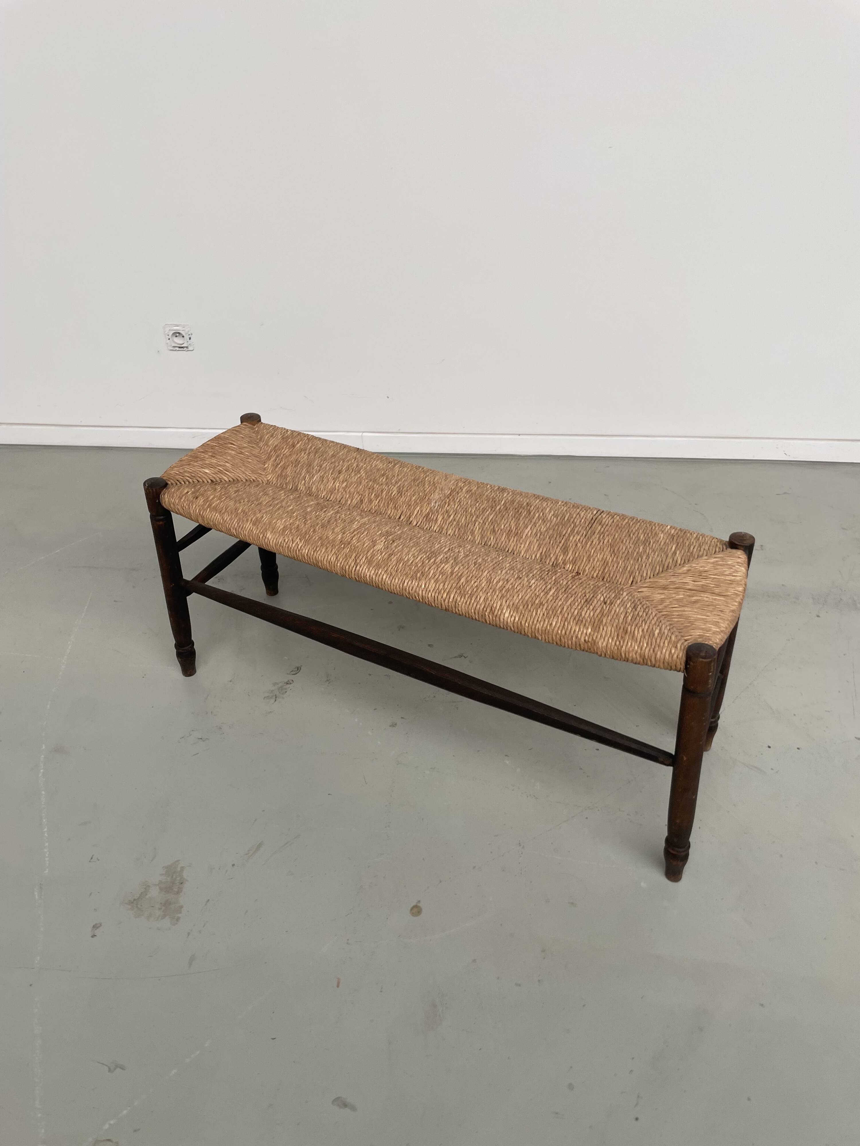 Oak and straw farm bench