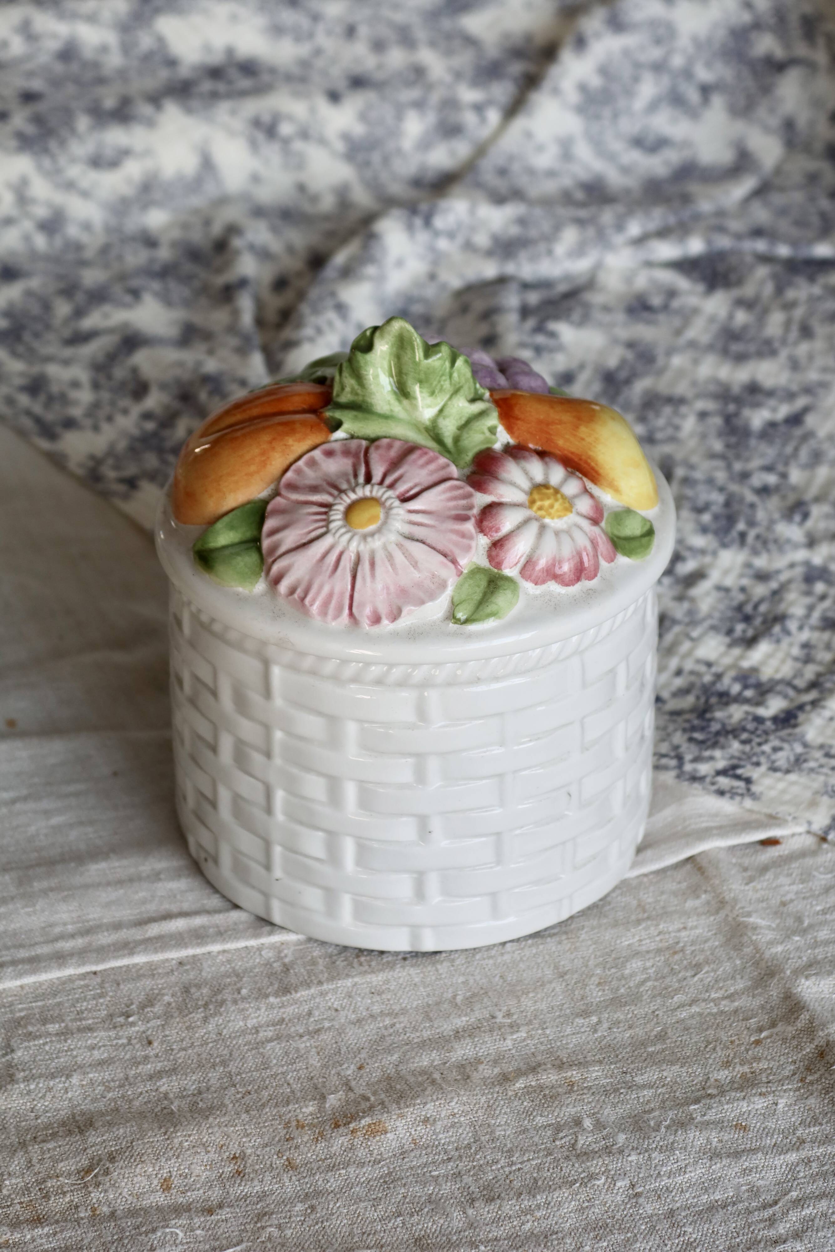 Vintage ceramic candy box with braided and slip