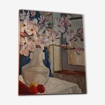 Peinture a. favory "les magnolias" huile sur toile france 1960  impressionnistes  post cubisme